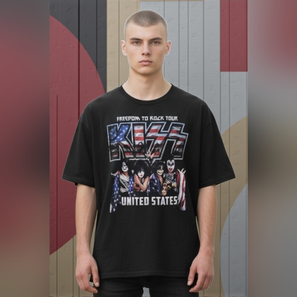 Kiss Men's Size 3xl Freedom to Rock Shirt Flag USA Rock And Roll Icons Concert
